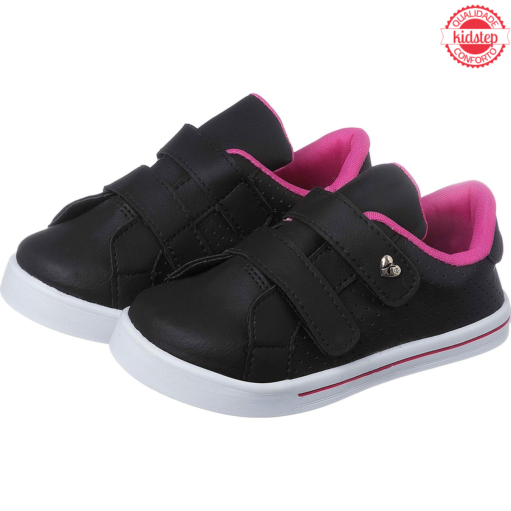 Kidstep Tenis Infantil Feminino Casual Preto Com Pink