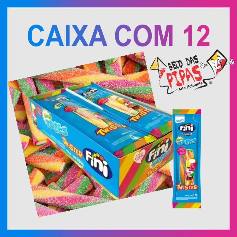 ( NO BRASIL ) 12 Bala de Gelatina Fini® Regaliz Tubes Twister Ácido 17g - Original Mais Vendidas