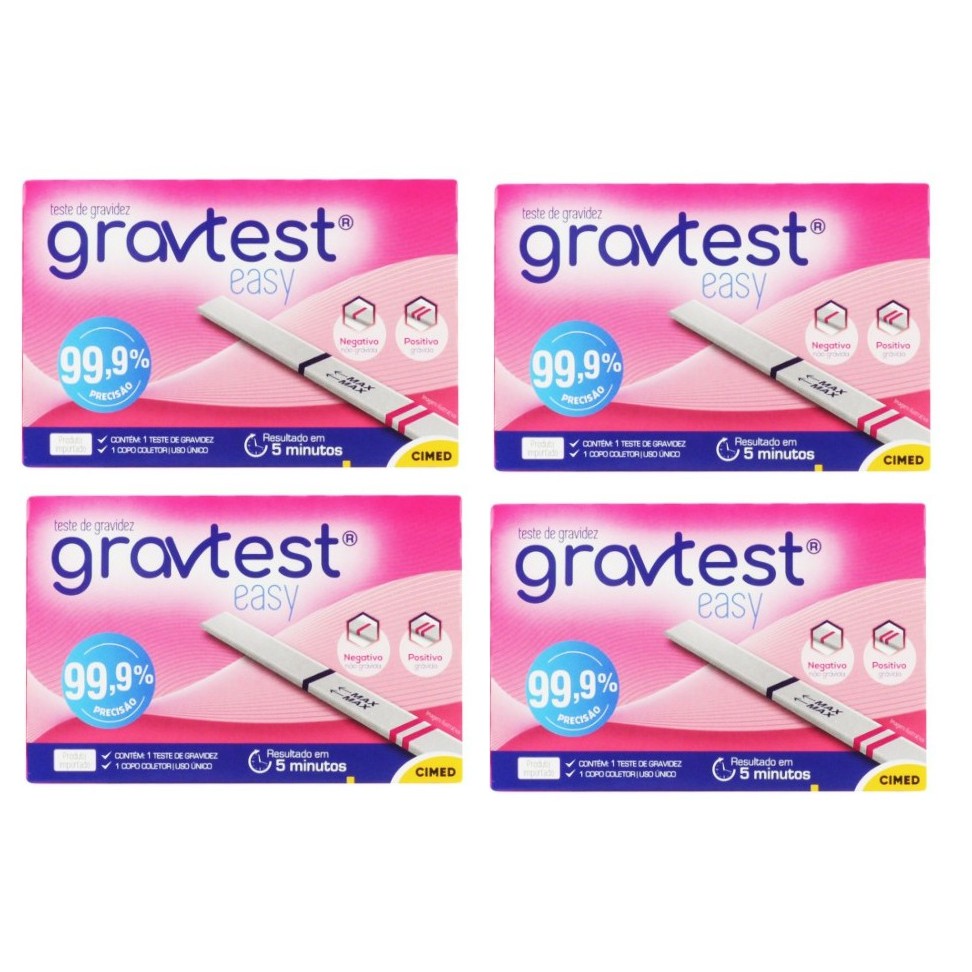 Kit com 4 Teste de Gravidez Gravtest Easy Cimed 99,9% Precisão.