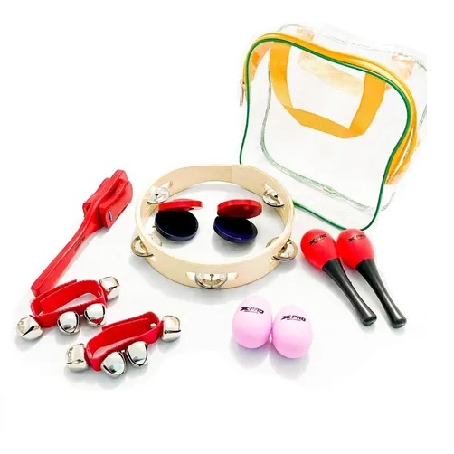 Kit Bandinha Rítmica Infantil X-pro Musicalização Castanholas Maracas Chocalhos Pandeiro