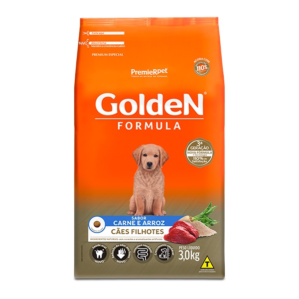 Ração Golden Formula para Cães Filhotes Sabor Carne e Arroz - 3Kg - Pets