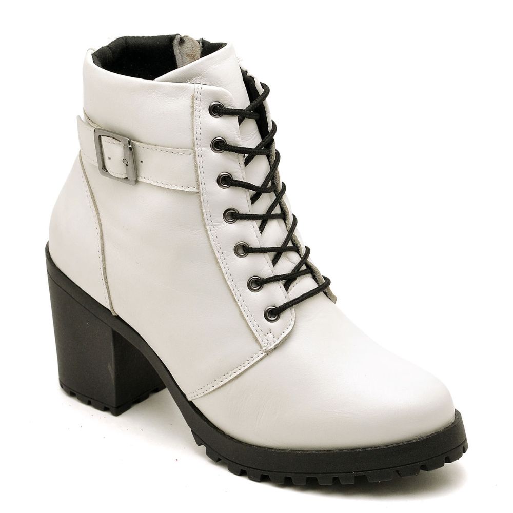 Bota Coturno Cano Curto Haldrys de Couro Lisa com Salto Médio Grosso