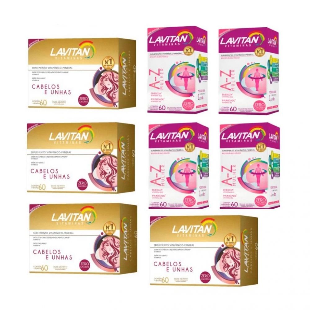 Kit 4 Original Cimed - Lavitan Hair Cabelos e Unha C/Biotina C/60 Cáps + 4 Lavitan Mulher C/60 Cáps