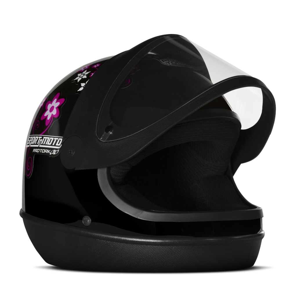 Capacete Fechado Moto Pro Tork Feminino Sport Preto Flores Tamanho 60 - Spare Parts and Accessories for Vehicles