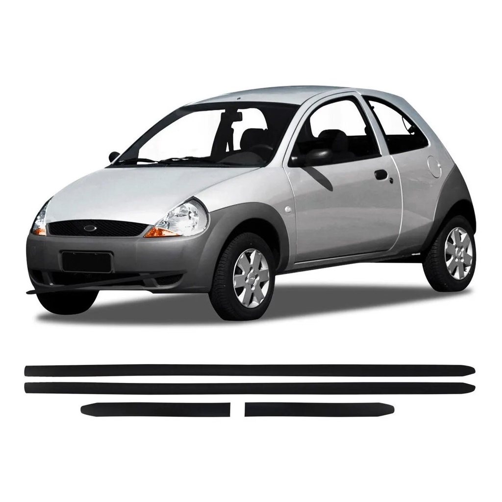 Jogo de Friso Lateral Borrachão Preto Ka 2000 2001 2002