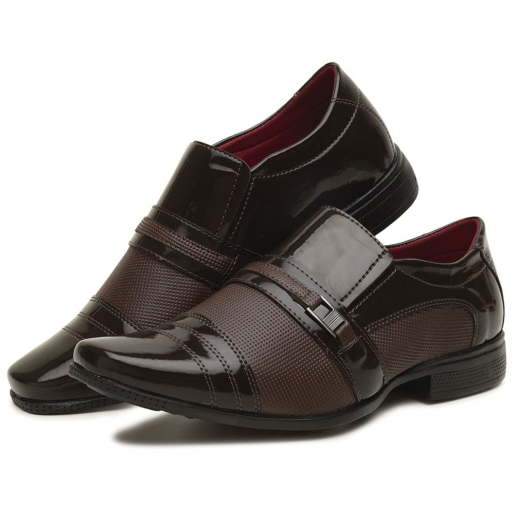 Sapato Social Masculino Verniz Café em Oferta na Shopee
