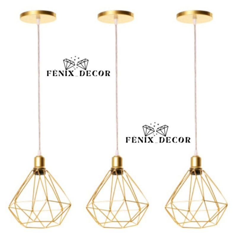 kit 3 Pendente Diamante Aramado Dourado Cabo Cristal em Oferta na Shopee