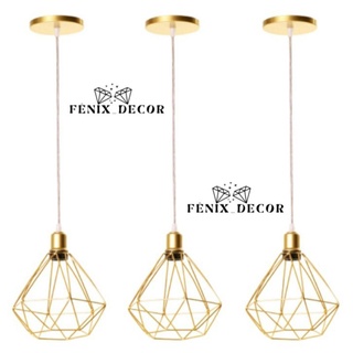 kit 3 Pendente Diamante Aramado Dourado Cabo Cristal