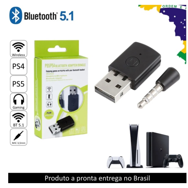 Adaptador Bluetooth Usb P/ Fone De Ouvido Sem Fio Ps4 PS5 Dongle PlayStation 5 Play Station 4