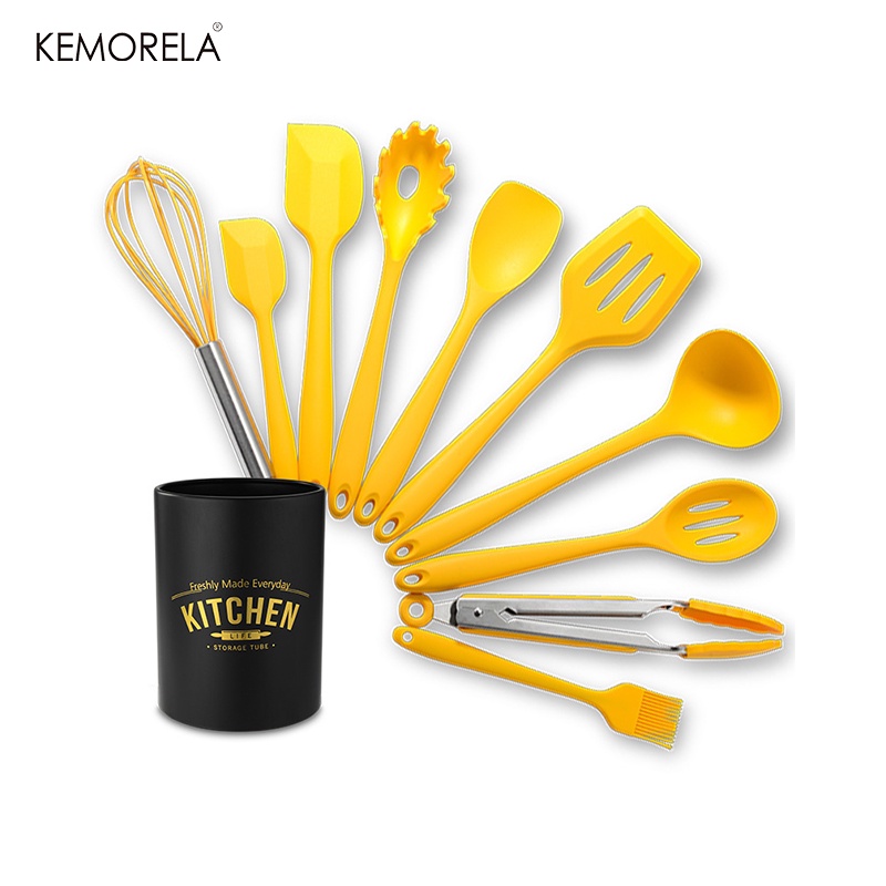 KEMORELA 10 Unidades . Conjunto De Utensílios De Cozinha Amarelos De Qualidade Alimentar , Antiaderentes Resistentes Ao 