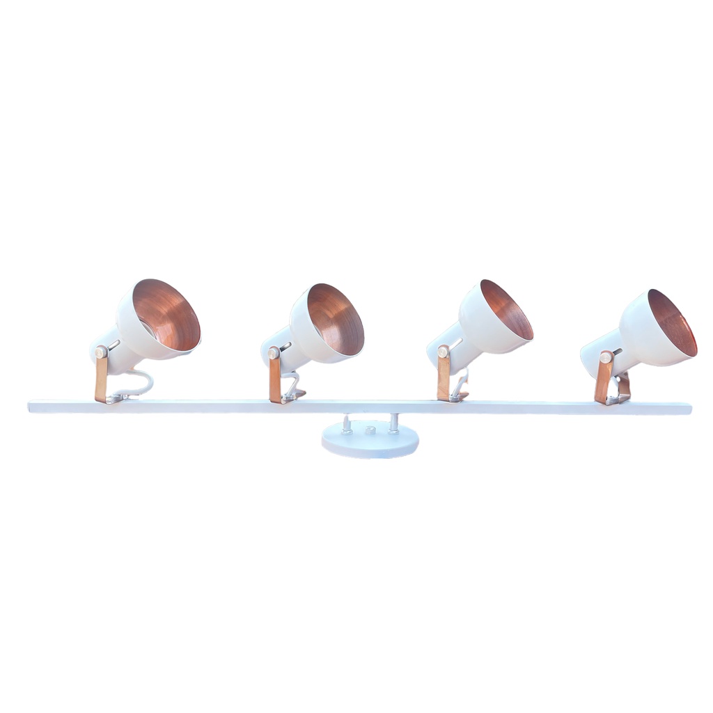 Trilho Apolo 4 Lampadas Branco com Cobre Canopla Redonda