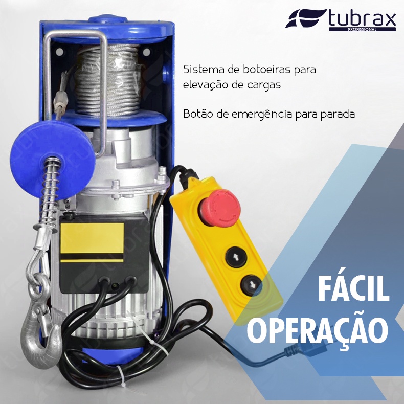 Talha Elétrica Guincho 350/700 Kg 1250w 127v Elevação 6/12 M - Tubrax · foto 2