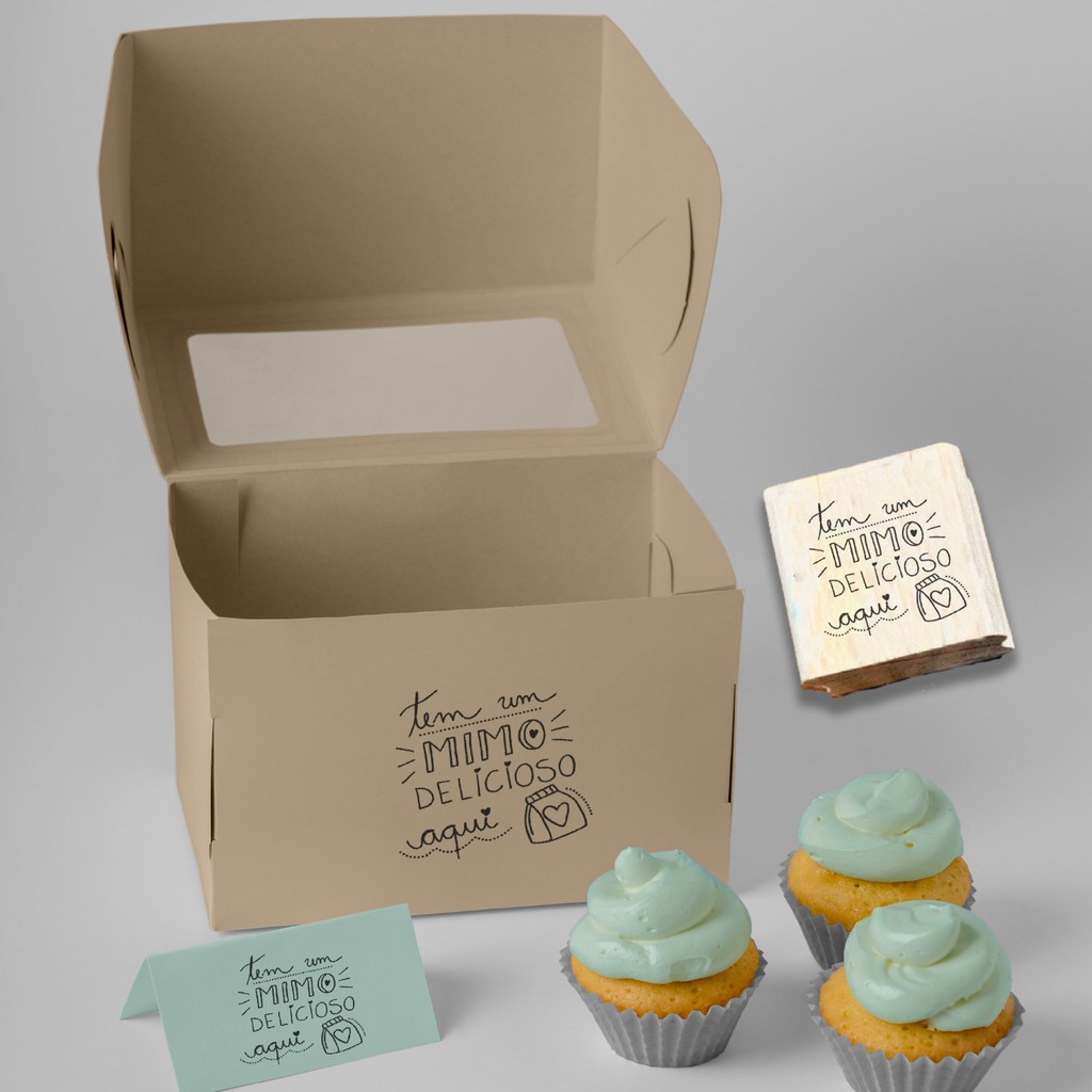 Carimbo TEM UM MIMO DELICIOSO AQUI para personalização brinde decoração de embalagens caixas doces hamburguer fast food entrega saco sacola kraft