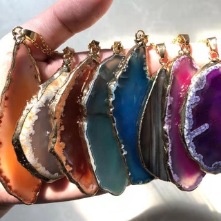 Colar Com Pingente De Ouro Drusa De Quartzo Pedra Natural/Presente Para Mãe E Idosos