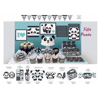 kit festa panda azul menino completo em Oferta na Shopee