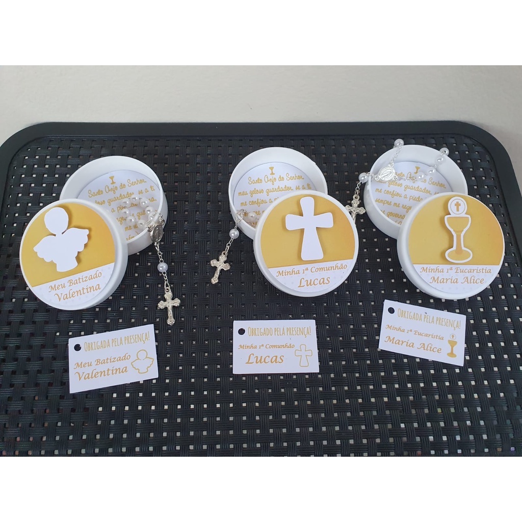Lembranças 1ª Comunhão/ Eucaristia, Batizado ou Crisma - 35, 40, 45 ou 50 Lembrancinhas Personalizadas com Mini Terço
