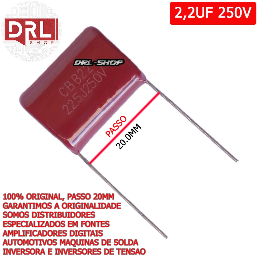 Kit 10 Capacitor Poliester 2,2uf 250v (2m2) 225J P/ Tweeter