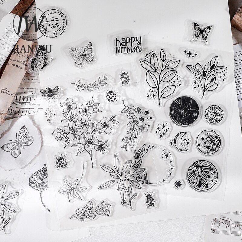 JIANWU Minimalista Preto Branco Transparente Selo Criativo Retro Scrapbooking Jorn Decoração Silicone Suprimentos De Papelaria