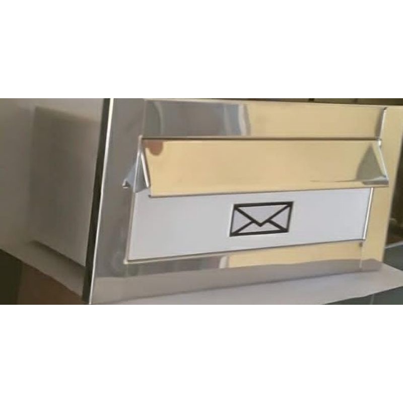 Caixa de Correio Inox com tarja Branca Cartas design moderno para muro parede de embutir