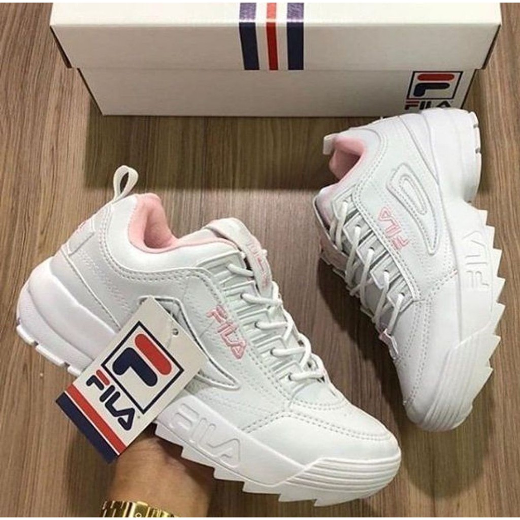 tenis fila feminino disruptor branco com rosa