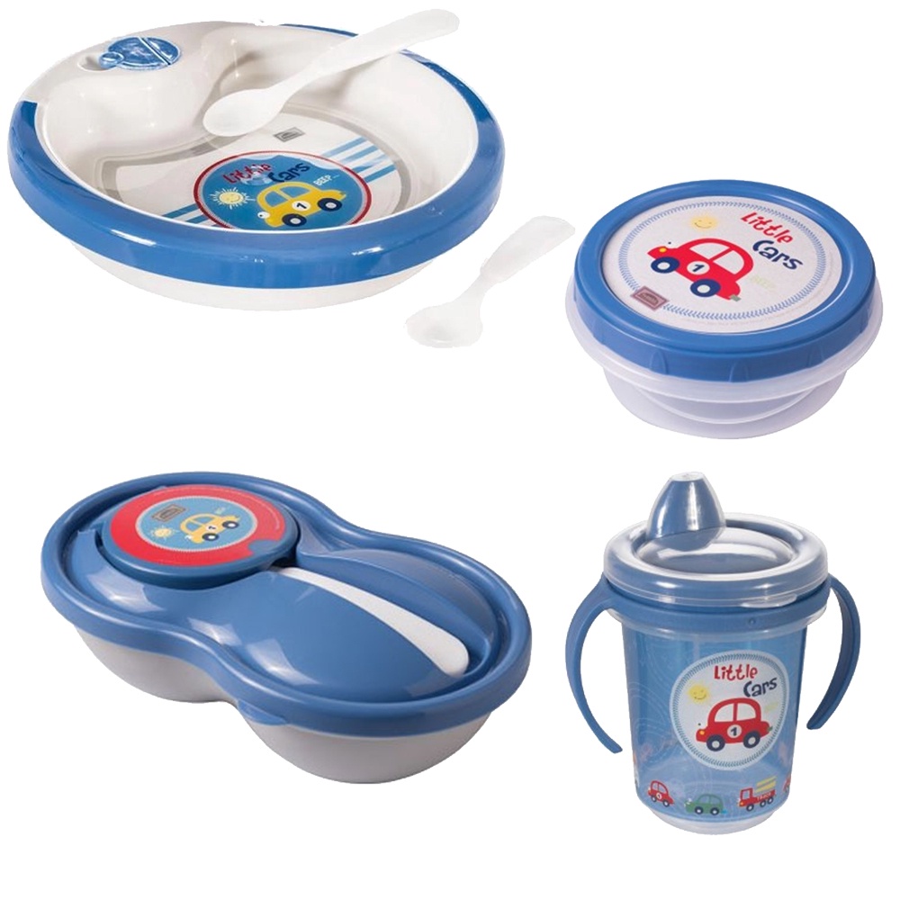 Kit Refeicao Alimentacao Infantil Bebe Prato Copo Pote Papinha Carrinho Carro Meninos Nenem