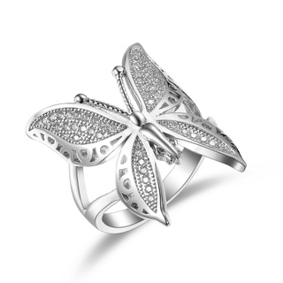 Fofo Feminino Grande Borboleta Zircon Stone 925 Streling Silver Open Ring Anel De Casamento Simples S925 Stamp Love Engagement Plata