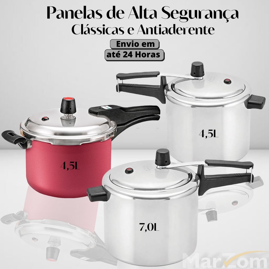 Panela de Pressão Pequena Media Grande Panela Pressão 4,5l e 7,0l- Polida Classica Boa ou Antiaderente Fechamento Externo Premium São Jorge