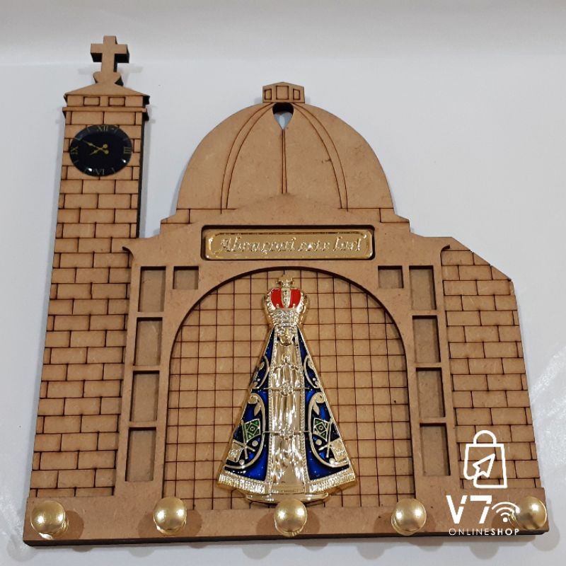 Porta Chaves Basílica Com Nossa Senhora Aparecida e Torre Madeira em Mdf