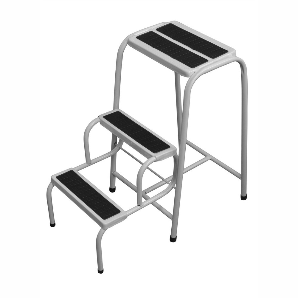 Escada Banqueta Dobrável  3 Degraus Antiderrapante Reforçada Útil Forte Branco Utilaço - Home & Living