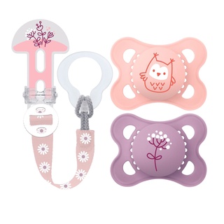 Chupeta MAM 0-6 meses Dupla Rosa + Prendedor MAM com Estojo Clip IT!& Cover