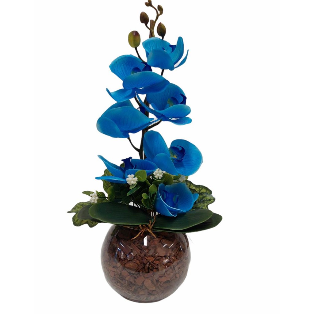 Arranjo De Flores Artificiais Orquídea Azul Com Vaso Luxo Decoração Mesa  Casa Enfeite | Shopee Brasil