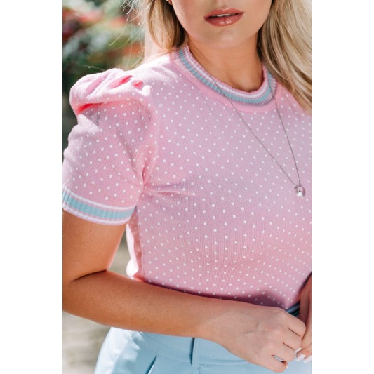 Blusa de Tricot,manga princesa,meia estação, poá, sofisticada,confortável e elegante em Oferta na Shopee