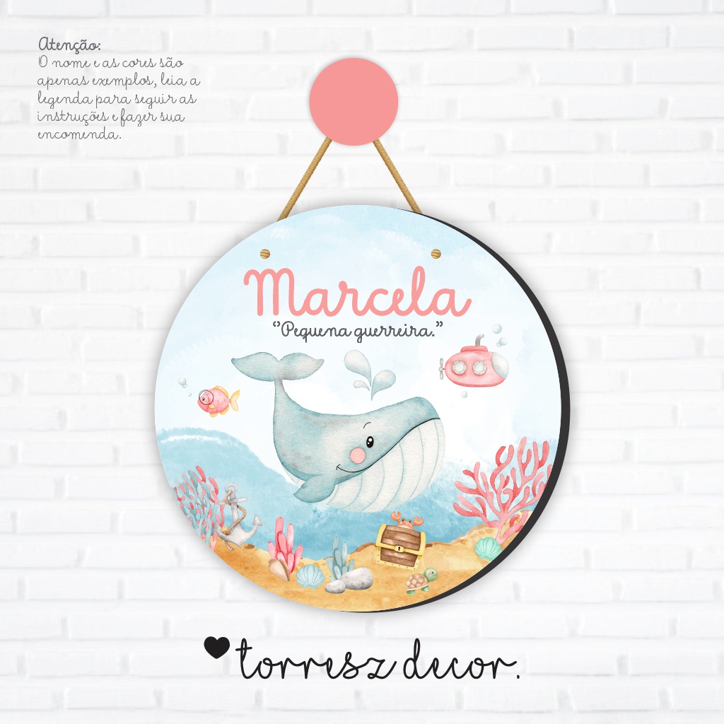 Porta Maternidade Flâmula Baleia Fofa Fundo do Mar Peixe Menina Rosa Enfeite de Porta
