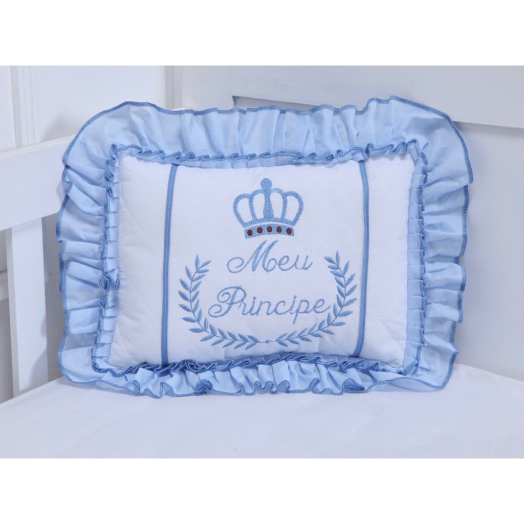 TRAVESSEIRO INFANTIL AZUL Coroa BORDADO