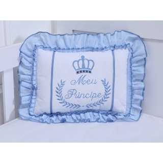 TRAVESSEIRO INFANTIL AZUL Coroa BORDADO