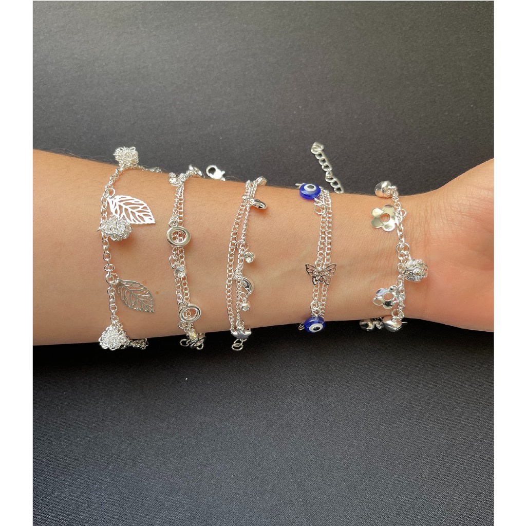Kit 4 Pulseiras Banhada à Prata 925 - Feminina Sortidos