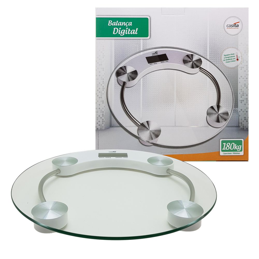 Balança Digital Redonda De Vidro Temperado 180Kg Casita