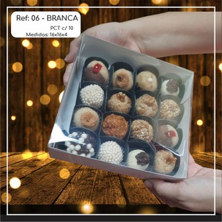 10~50 Caixas Embalagem 15 Doces Com Visor em  Acetato BRANCA 16x16x4 - Ref. 06 ( Chocobraz ) em Oferta na Shopee
