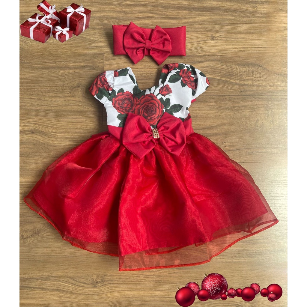 Vestido Para Menina Rodado Tule Festa Natal Presente Luxo Rn a 4 Anos |  Shopee Brasil