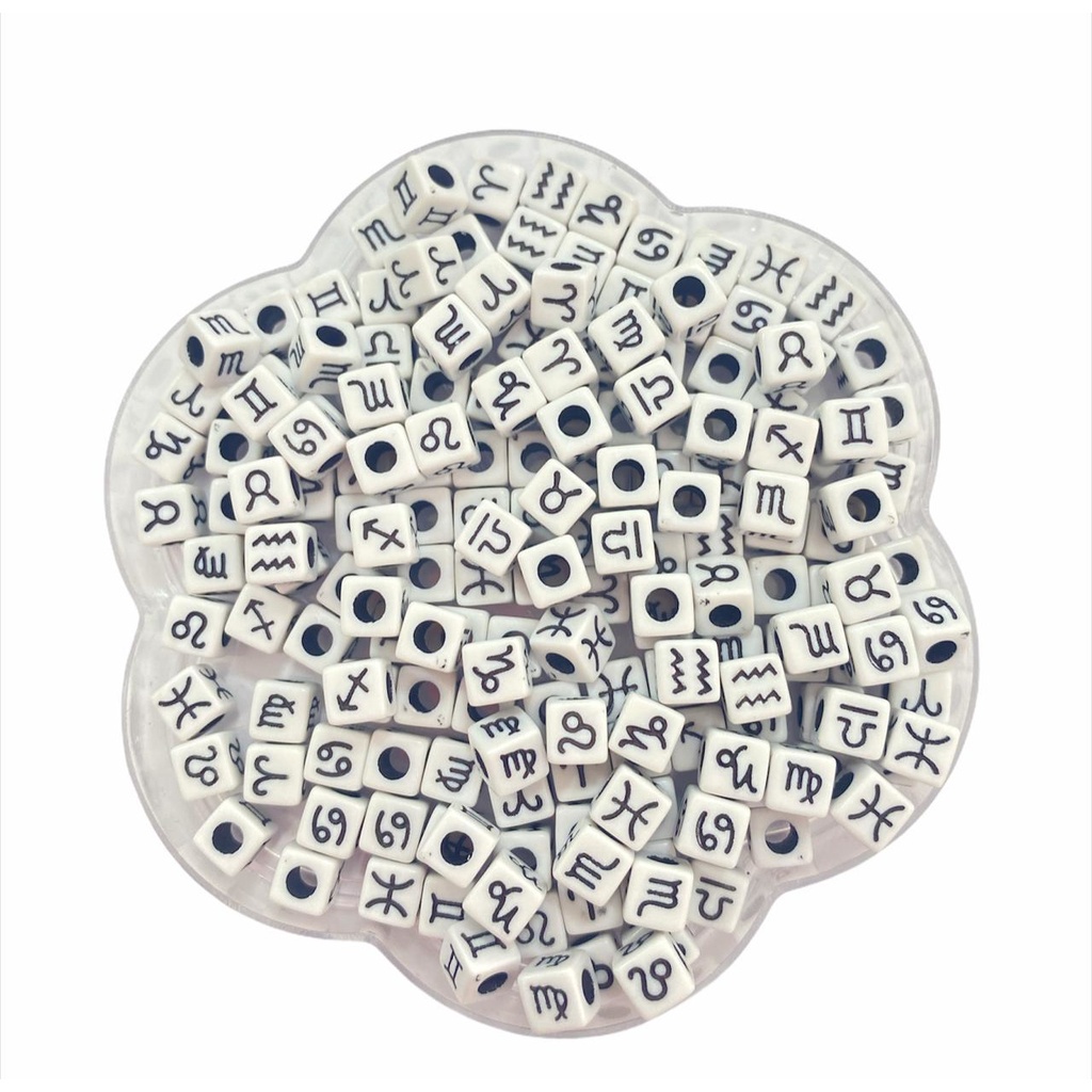 Miçanga Cubo Signo - Branco e Preto - 7x7mm - 50g