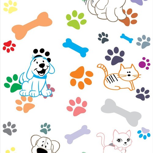 Papel De Parede Petshop Cachorro E Gato Patinhas 1mx58cm