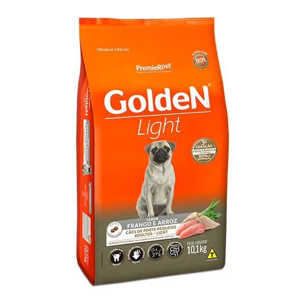 Ração Golden Light Mini Bits para Cães Adultos de Pequeno Porte Sabor Frango e A