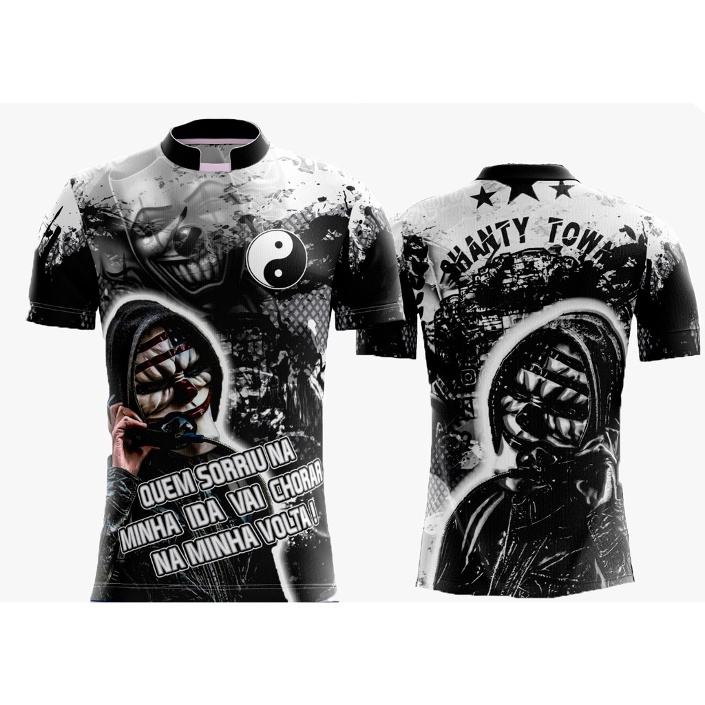 Camisa Favela Palhaço Yim-Yang Camiseta Quebrada Periferia Masculina Estampada Urbana Hip Hop Moda