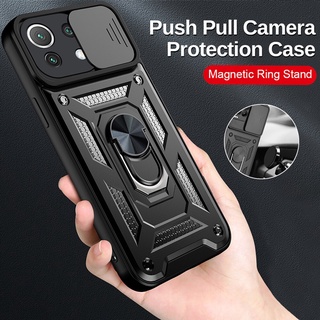 XIAOMI Mi11I Caso Armadura À Prova De Choque Coque Para Xiao Mi Mi 11 Lite 11lite Luz 11i Carro Suporte Anel Magnético Push Pull Câmera Proteger Shell