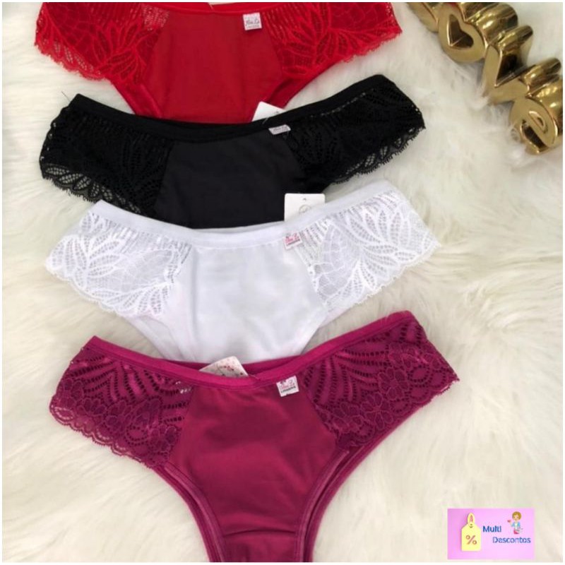Kit 5 Calcinhas em renda e microfibra, ligerie roupas feminina, preço de atacado em Oferta na Shopee