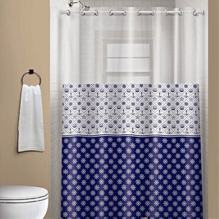 Cortina De Box Banheiro Com Ilhós 1,35m x 2,00m Com Visor Transparente E Saia Estampada