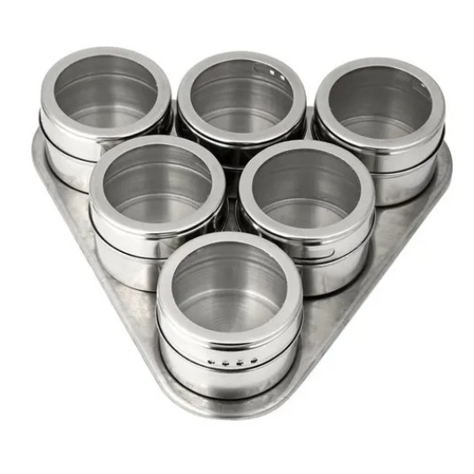 Kit 6 Porta Condimento Tempero Inox Magnetico Ima Promocao