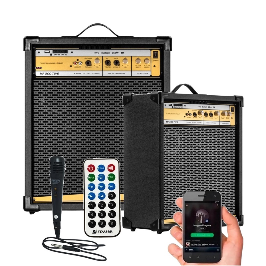 Caixa Som Amplificada Frahm Mf300 App Bluetooth + Microfone