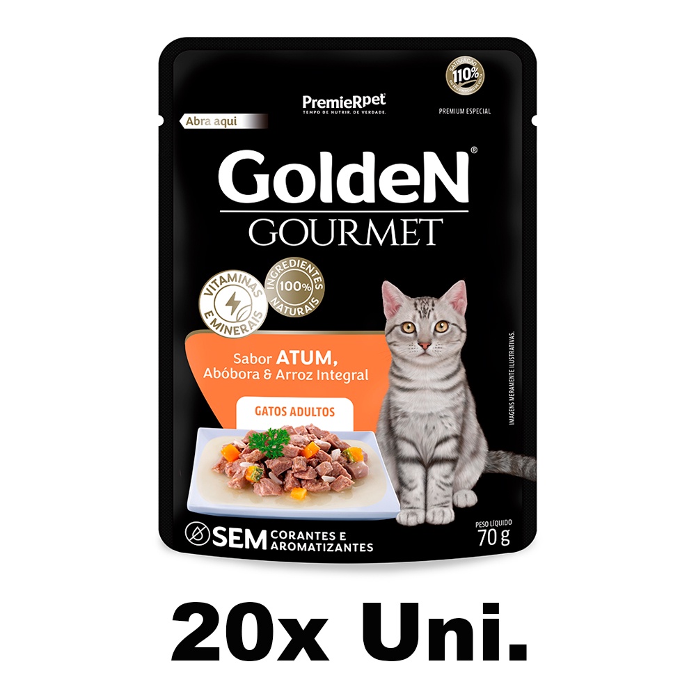 Sachê GoldeN Gourmet Gatos Adultos Atum 70g - 20 Uni. em Oferta na Shopee