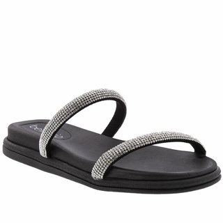 Tamanco Beiro Rio Flatform Strass Camurça Preto